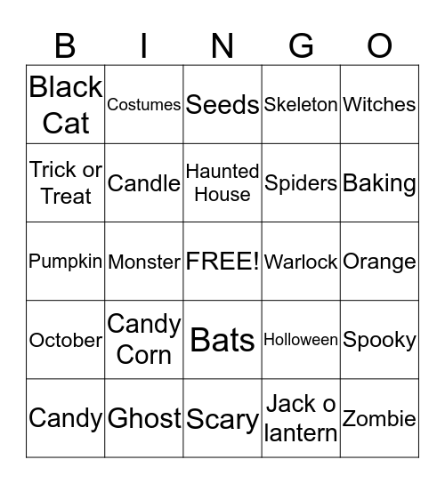 Holloween Bingo Card