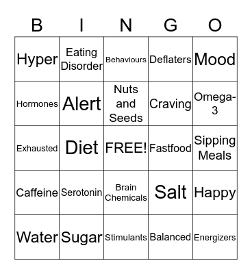 Food and Mood Bingo Card