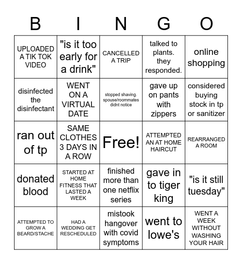 QUARANTINE BINGO Card