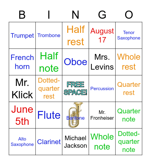 Band Bingo - 5/28 Bingo Card