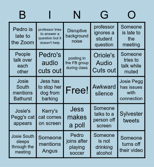 Zoom drinking game Bingo Card