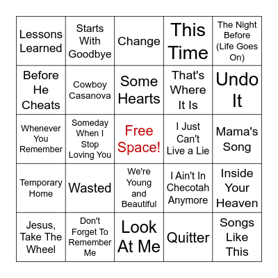 Carrie Underwood Bingo Card