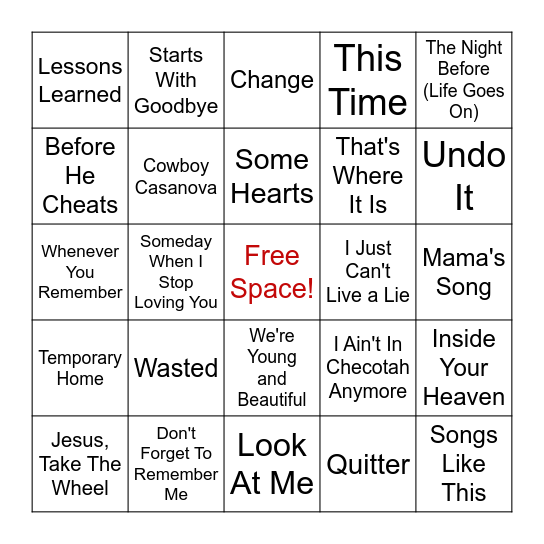 Carrie Underwood Bingo Card