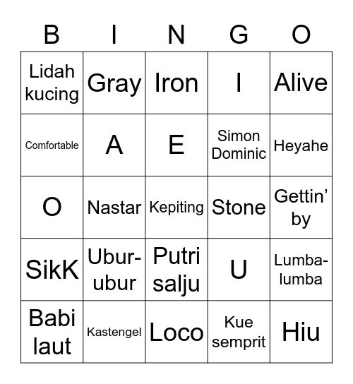Minkya Bingo Card