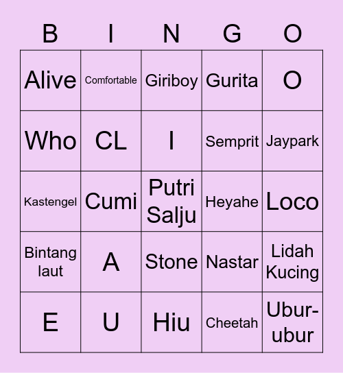 BINGO IU Bingo Card