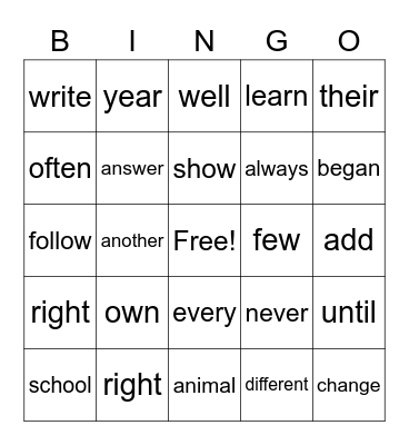 Gianna's Bingo Card