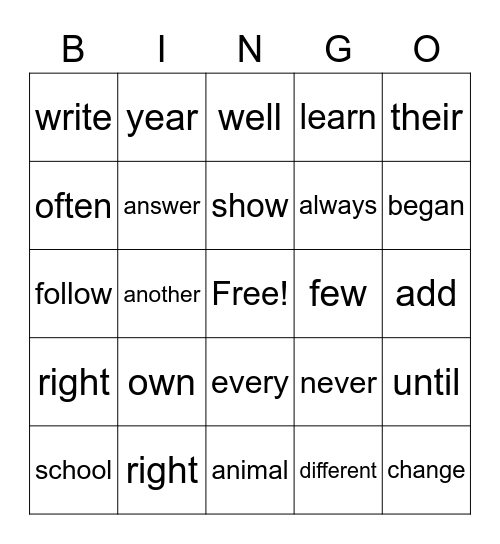 Gianna's Bingo Card
