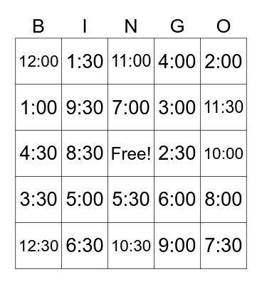 Time Bingo Card