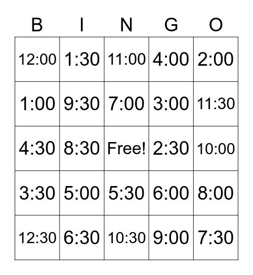 Time Bingo Card