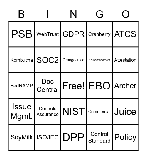 Compliance Bingo Card