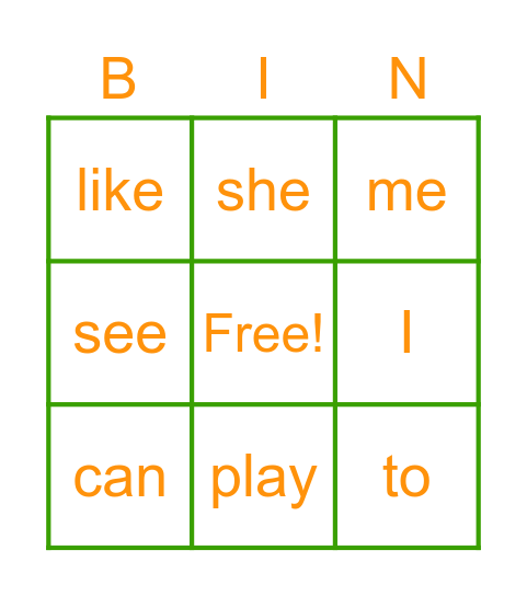 Sight Words 1 Bingo Card