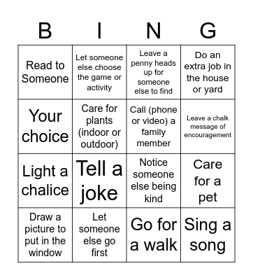 Kindness and Caring Bingo Card