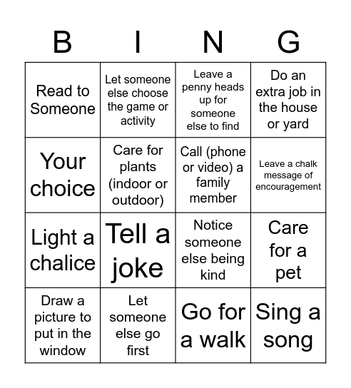 Kindness and Caring Bingo Card