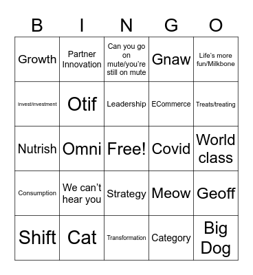 Pet JBP Bingo Card