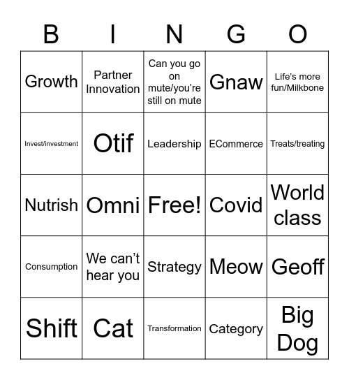 Pet JBP Bingo Card
