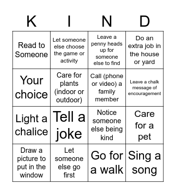 Kindness and Caring Bingo Card