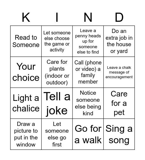 Kindness and Caring Bingo Card