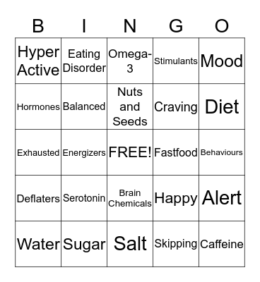 Food and Mood Bingo Card