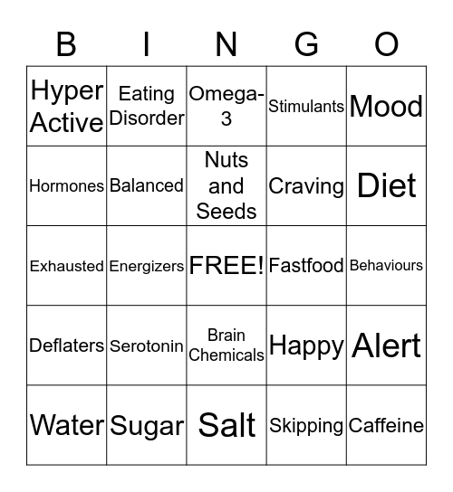 Food and Mood Bingo Card