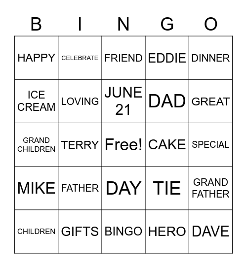 FATHERS DAY Bingo Card