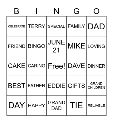 FATHERS DAY Bingo Card