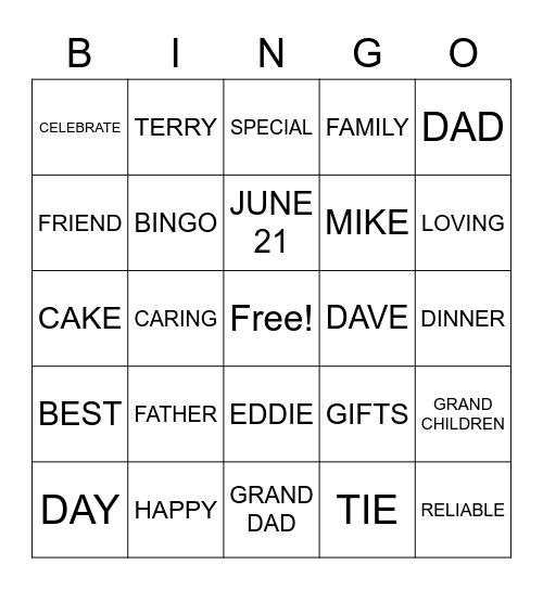 FATHERS DAY Bingo Card