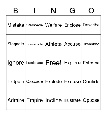 Vocabulary Bingo Card