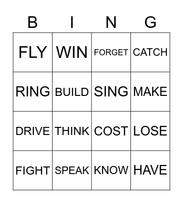 Irregular Verbs Bingo Card