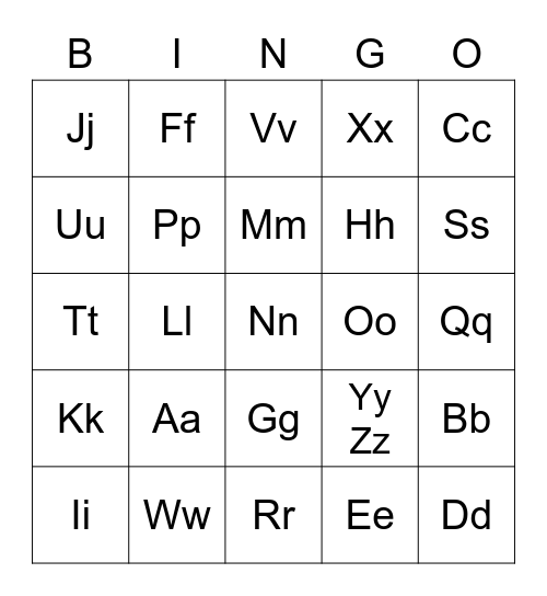 Alphabet Bingo Card