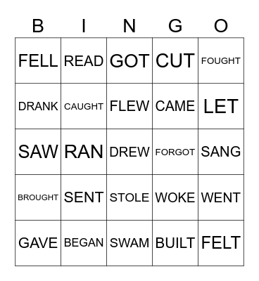 Irregular verbs Bingo Card
