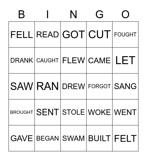 Irregular verbs Bingo Card