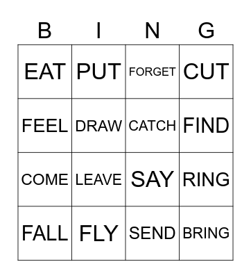 Irregular verbs Bingo Card