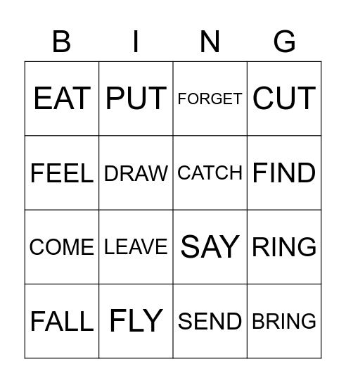 Irregular verbs Bingo Card