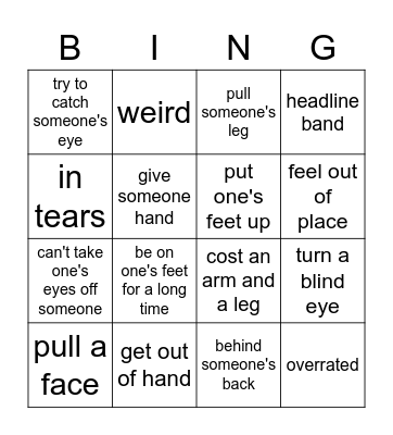 idioms and other phrases Bingo Card