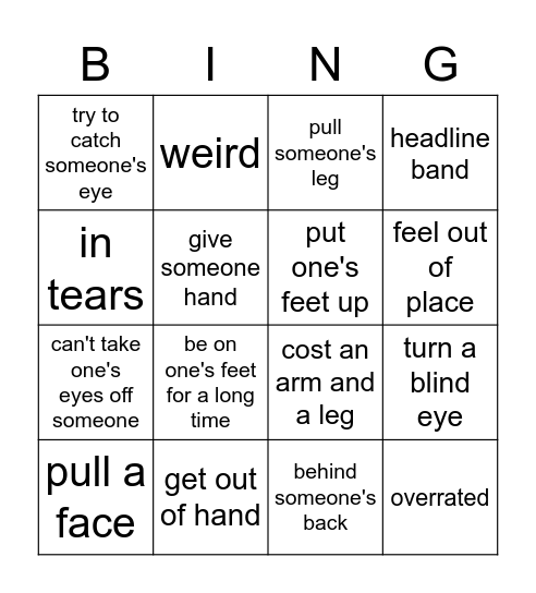idioms and other phrases Bingo Card