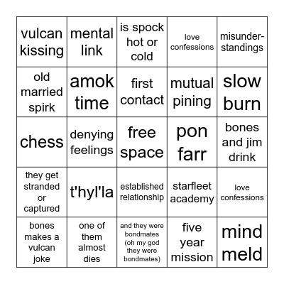 spirk fic bingo Card