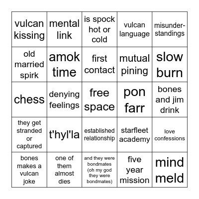 spirk fic bingo Card