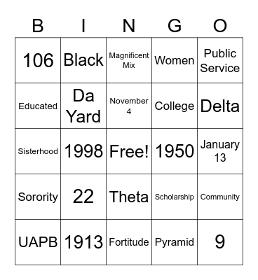 DST MM106 Bingo Card