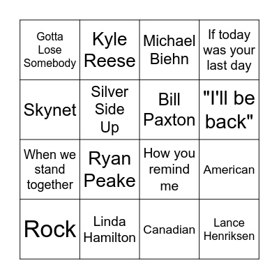 Terminator Bingo Card