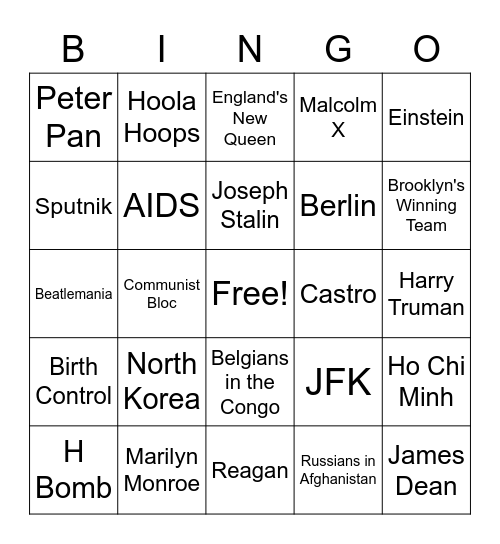 We Didn't Start the Fire Bingo Card