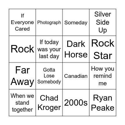Nickelback Bingo Card
