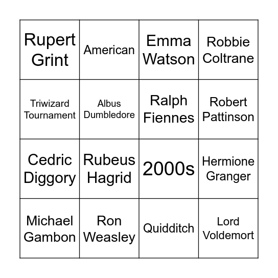 Harry Potter and the Goblet of Fire Bingo Card