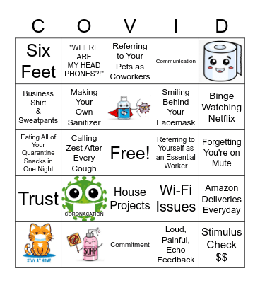 WFH Quarantine Bingo Card