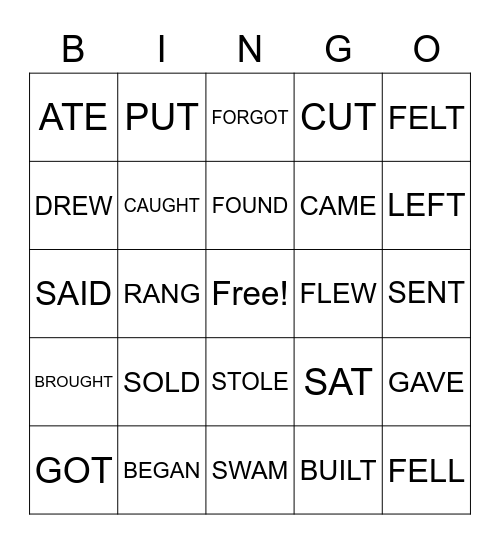 IRREGULAR VERBS Bingo Card