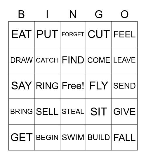 INFINITIVE VERBS Bingo Card