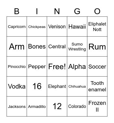 Untitled Bingo Card