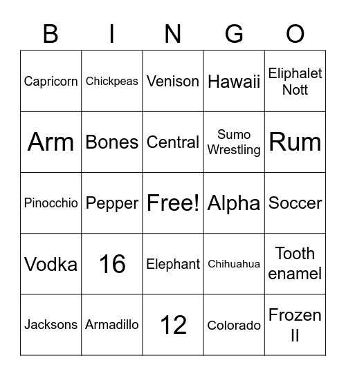 Untitled Bingo Card