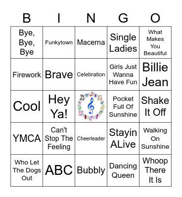 Pop Music Bingo Card