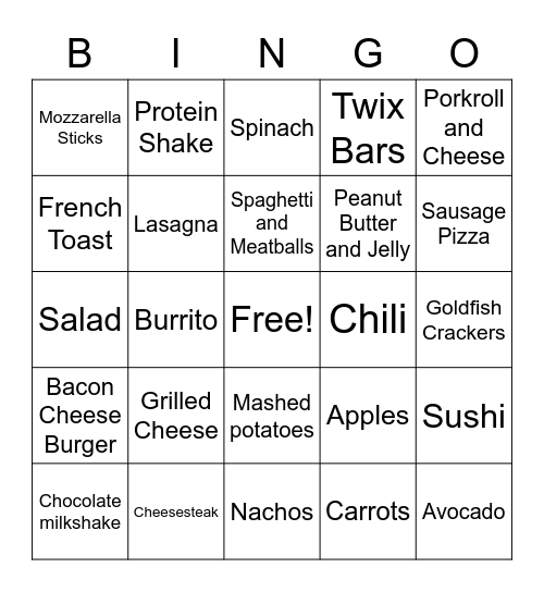 I Hope You're  Hungry! Bingo Card
