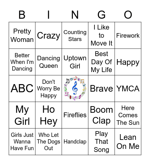 Pop Music Bingo Card